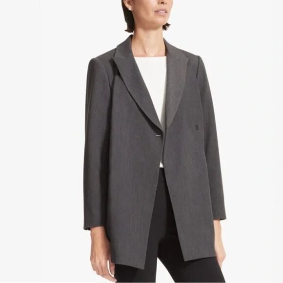 MM Lafleur The Tamar Blazer Longline Light Twill Charcoal Gray 14 - Picture 1 of 12